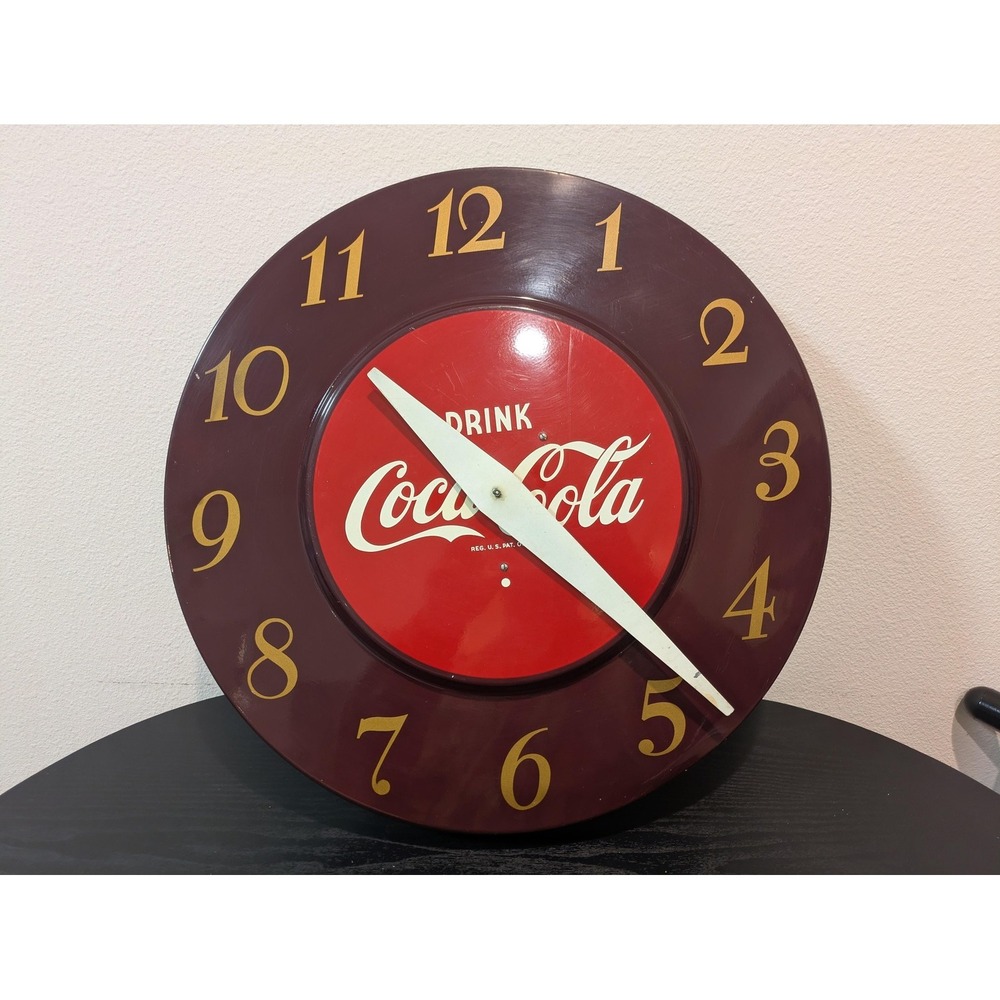 Vintage Coca-Cola Telechron Electric Wall Clock Advertising Sign Round Red 50s